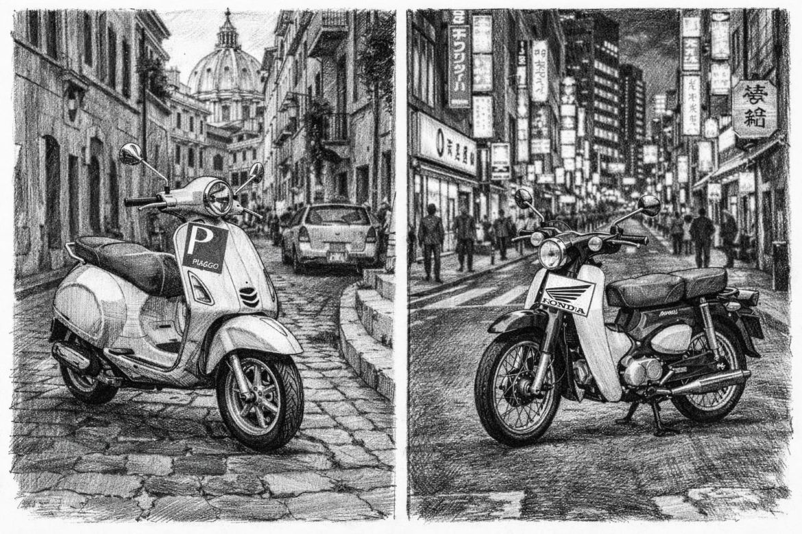 Honda super cube e Piaggio vespa Vespa VS Super Cube